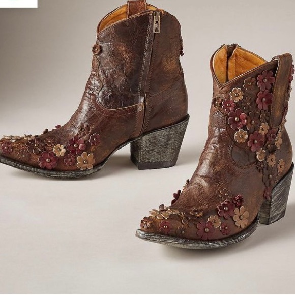 Old Gringo Hippy Dance Boots Burnished Leather 3D Appliquéd Studded Flowers 7.5B - Picture 16 of 16
